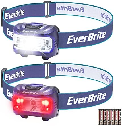 EverBrite Headlamp, 2 Pack Kids Headlamp with Red Light and Memory Function, Head Lamp for Adults and Kids with 5 Modes, Bright Headlamps for Camping, Running, Christmas Gifts, Batteries Included by EverBrite