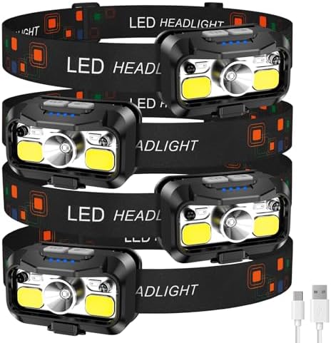 LHKNL Headlamp Rechargeable, Lumen Super Bright Motion Sensor Head Lamp Flashlight, Waterproof LED Headlight with White Red Light, 8 Mode Head Lights for Camping Cycling Running Fishing-4 Packs by LHKNLHOME