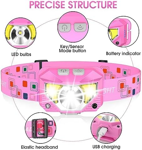 LHKNL Headlamp Flashlight, Lumen Bright Head Lamps LED Rechargeable-Pink - Image 2