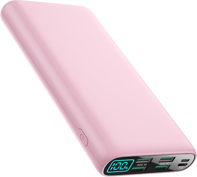 Portable Charger 38800mAh,LCD Display Power Bank,5 USB Outputs Battery Pack Backup, USB-C 3A in&out Travel Essential Portable Phone Charger For iPhone 17/16/15/14/13 Pro/12,Android Samsung Galaxy-Pink by RGVOTA