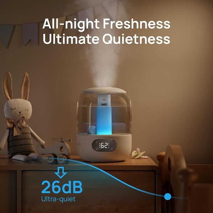 DREO Humidifiers for Bedroom, Cool Mist Ultrasonic Humidifier with 26dB Quiet & RGB Lighting, Top Fill 3L Tank, Easy Clean, 30 Hr Runtime for Home, Baby, Plant, Nursery, Work with Google/Alexa - Image 4