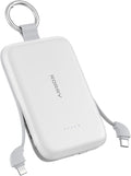 RORRY Portable Charger, 10000mAh PD 30W Fast Charging Portable Charger Power Bank with Built-in Cables, Travel Keychain Charger Battery Pack for iPhone 17/16/15/14/13/12, for AirPods 2/3/4/Pro, White by RORRY