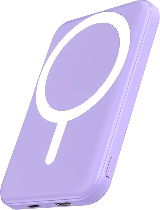 podoru for Magsafe Battery Pack, 5000mAh Magnetic Power Bank with Type-C Cable 20W PD Fast Charging Lighting Input Wireless Portable Charger for iPhone iPhone 17/16/15/14/13/12/ All Series-Purple by PodoruPowerBank
