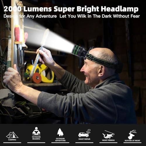 2000LM Super Bright LED Rechargeable Headlamp, Zoomable Head lamp with 5 Lighting Modes, 90° Adjustable & IP67 Waterproof for Camping | Hiking | Climbing | Fishing | Hunting | Auto Repair - Image 4