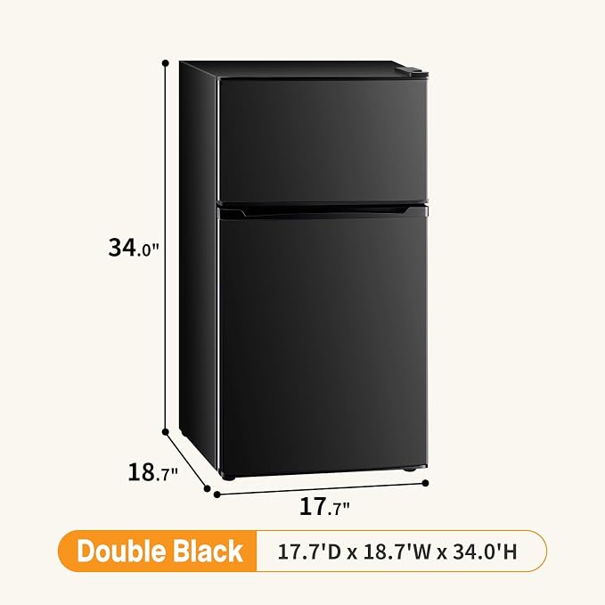 NEWBULIG Mini Fridge with Freezer 3.2 Cu.Ft Small Refrigerator for Office, Dorm, Small Fridge with Adjustable Thermostat, Energy Saving, Dual Door, Black - Image 5