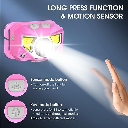 LHKNL Headlamp Flashlight, Lumen Bright Head Lamps LED Rechargeable-Pink - Image 3