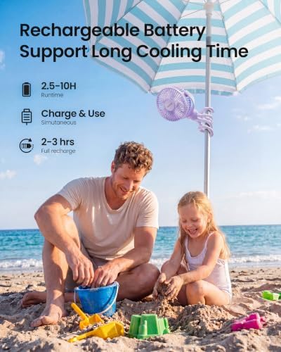 Gaiatop Mini Electric Fan with 360 Rotation, 5.5mm Gaps, Rechargeable Battery, 3 Speeds, Purple - Image 5