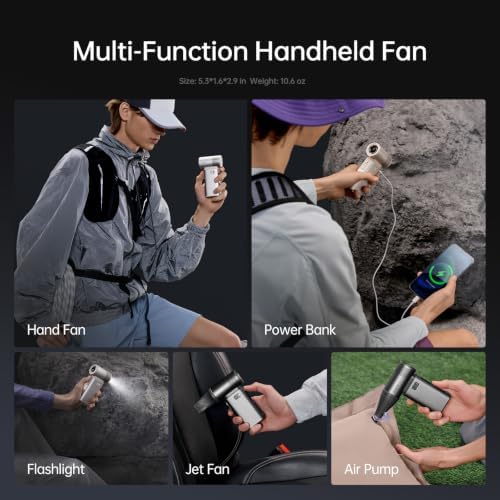 JISULIFE Portable Handheld Fan Ultra2 9000mAh Max 25 Hrs, 3 IN 1, 100 Speed - Image 2