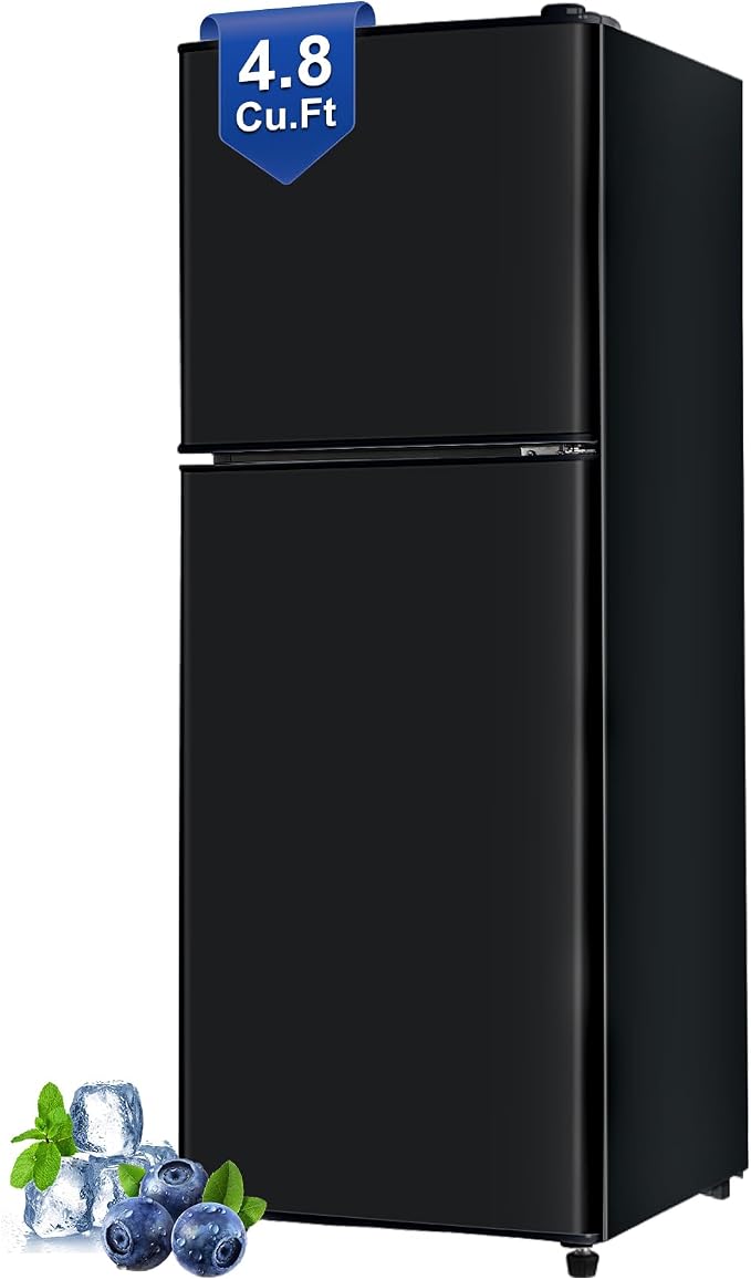 4.8 Cu. Ft. Refrigerator, Dorm Refrigerator with Freezer for Apartment, Kitchen, Office, RV Refrigerator with Adjustable Thermostat, Apartment Size Fridge with Freezer Black by Rosmena