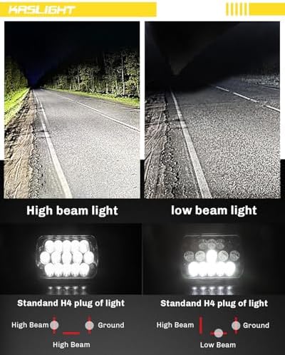 KASLIGHT H6054 LED Headlights,Pair Rectangular 5x7 7x6 LED Headlight Hi/Low Sealed Beam Replacement Headlamp Compatible with Jeep Wrangler YJ XJ Chevy Express Ford GMC Savana Toyota Pickup Truck Van - Image 4