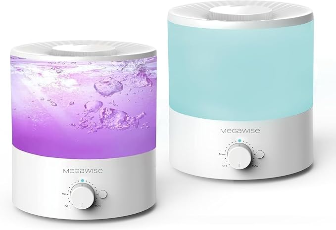 MegaWise Cool Mist Humidifiers for Babies, Bedroom, Nursery, Home and Office | Super Quiet Ultrasonic Vaporizer, Large Top-Refill 1.5L, Essential Oil Diffuser, Auto Off, Easy Clean (2 Pack) by MEGAWISE