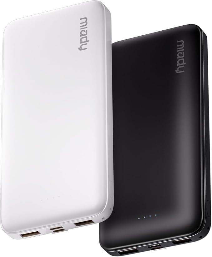 Miady 2-Pack Portable Charger, Slim 10000mAh Power Bank Travel Battery Pack 3 Outputs 2 Inputs Compatible with iPhone 17/16/15/14/13 Galaxy S24/22 iPad Android etc (Black+White) by Miady