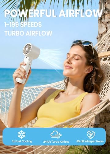 Portable Handheld Turbo Fan, 1-199 Speed Adjustable, White - Image 2