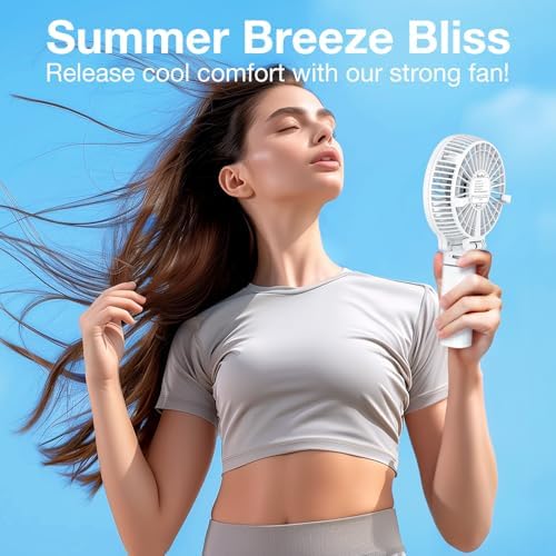VersionTECH. Portable Handheld Fan, Powerful+Durable+4000mAh+180° Foldable, Mini Table Fans with USB Rechargeable Battery Operated Cooling Accessories for Personal Use, Travel, Office White - Image 5