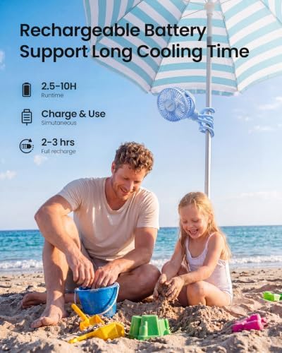 Gaiatop Mini Portable Stroller Fan, Small Clip on Fan 3 Speed Rechargeable - Image 5