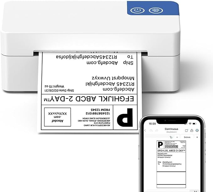 Bluetooth Thermal Shipping Label Printer, 4x6 Portable Direct Thermal Printer by ETIKEZ