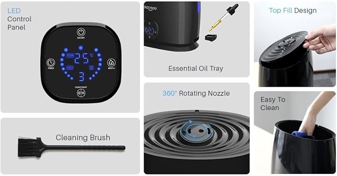 Okaysou Humidifiers, 6L Smart Humidifier and Diffuser for Bedroom Large Room W/Remote Control, Filterless, 50 Hour Top Fill Cool Mist Humidifiers with Humidistat for Babies, Plant, Sleep Mode, Timer - Image 8