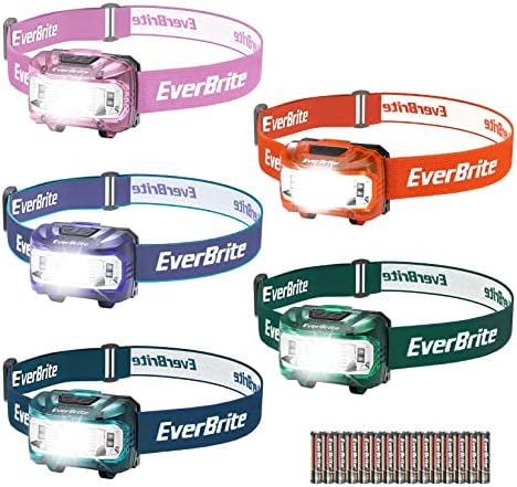EverBrite Headlamp, 5 Pack LED Head Lamp for Kids & Adults, Red Light by EverBrite