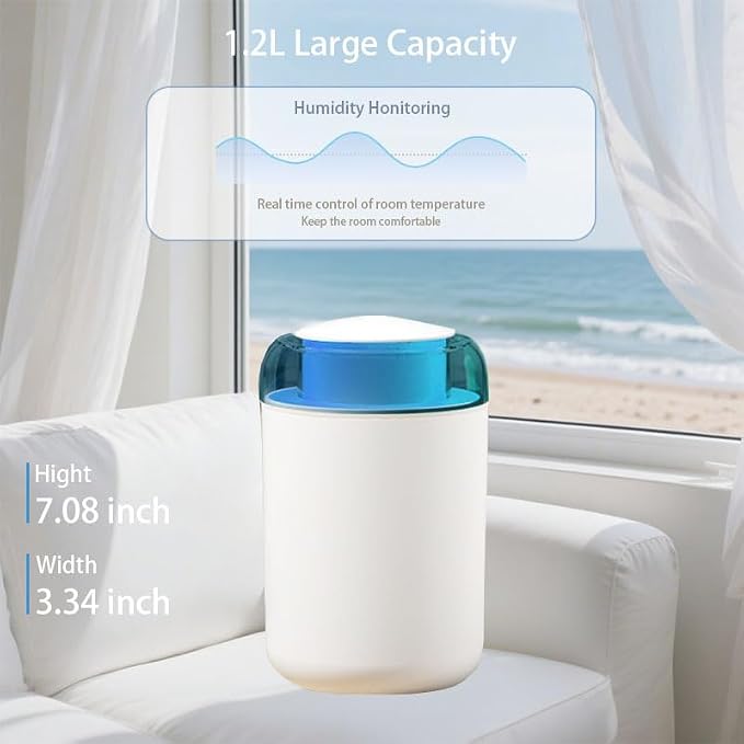Bedroom Humidifier, 1.2L Cool Mist Extra Large humidifier - Humldifier for Bedroom Living Room Baby Plants, 7 Color Gradient Night Light, Safe Power Off, Ideal Baby Humidifier(white) - Image 2