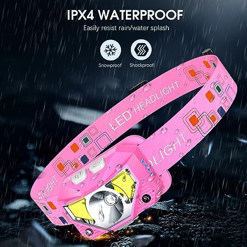 LHKNL Headlamp Flashlight, Lumen Bright Head Lamps LED Rechargeable-Pink - Image 6