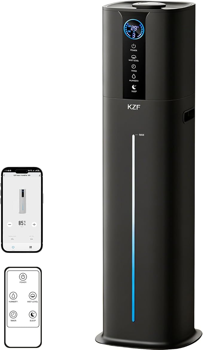 KZF 9L Smart Humidifiers for Bedroom Large Room, 2.3Gal Cool Mist Top Fill Diffuser App & Remote Control, 3 Mist Modes, Quiet Humidifier for Home Office Plant (9L Black App) by BreathePureLiveNaturally