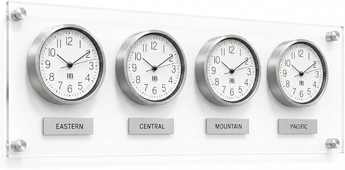 BBHORAIRE Silver Time Zone Wall Clock, Silent Quartz Analog World Clock by Unknown