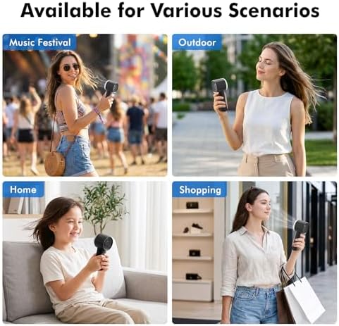 WHATOOK Portable Handheld Turbo Fan, 5 Speeds Mini Personal Fan with 4000mAh Rechargeable Battery, Small Pocket Fan for Travel Essentials, Beach, Office, Gifts for Women Men - Matte Black - Image 7