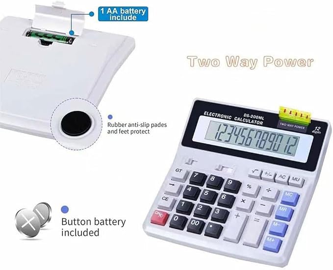 Desk Calculator Large 12 Digit Display, Dual Power Basic Calculator Desktop - Image 3