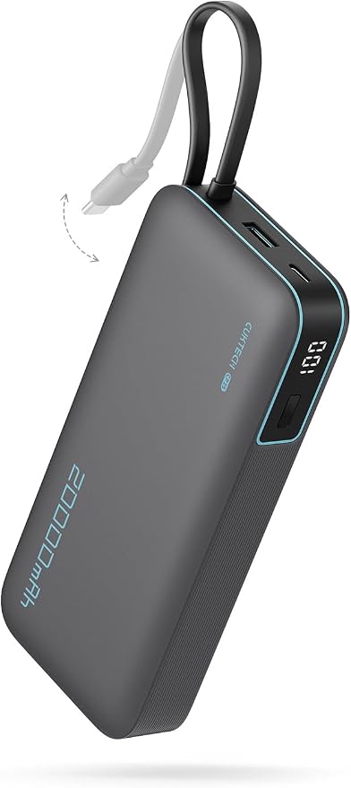 CUKTECH 45W Power Bank 20000mAh, Portable Travel Charger Built-in USB C Cable, Fast Charging Battery Pack for iPhone 16/15/14/13, iPad, Samsung Galaxy, Google Pixel, Android and More (Gray) by CUKTECH