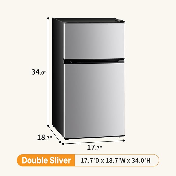 NEWBULIG Mini Fridge with Freezer 3.2 Cu.Ft Small Refrigerator for Office, Dorm, Small Fridge with Adjustable Thermostat, Energy Saving, Dual Door, Sliver - Image 5