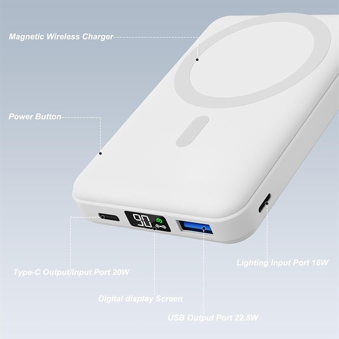 AOGUERBE for Magsafe Power Bank, 10000mAh Foldable Wireless Portable Charger with LED Display, 3 in 1 Magnetic Battery Pack with 22.5W Fast Charging for iPhone 17/16/15/14/13/12 Pro/Pro Max/Plus/Mini - Image 2
