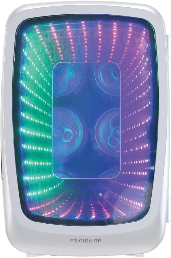 Frigidaire Gaming Light Up Mini Beverage Refrigerator, 6 can, 4 liters, Cooler with large see through door and LED lights Perfect for Gaming Experience, Home, Office, or Cars.12V Charger (White) - Image 2