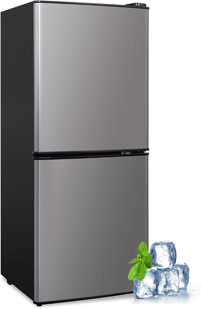 2.9 Cu.Ft Compact Double Door Mini Fridge - Top Freezer & Bottom Refrigerator | Energy Save,7-Level Precision Cooling | Ideal for Dorm, Bedroom, Office & Small Spaces | 7 Level Thermostat, LED Light, Small Fridge with Freezer for Bedroom, Office, Dorm by CucinaMagica