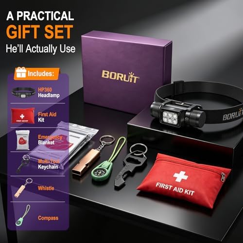 HP360 Rechargeable Headlamp Gift Set, 1000 Lumens LED Head Lamp with First Aid Kit, Emergency Blanket, Multi Tool, Whistle & Compass, IP67 Waterproof, Gift for Men, Father's Day Birthday Christmas - Image 2