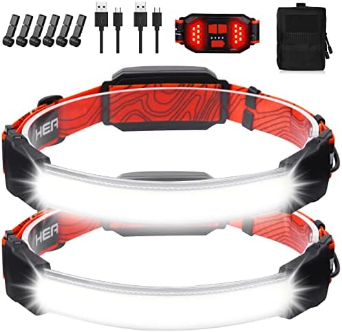 Rechargeable Headlamp,Super Bright 1500 Lumens 6 Modes Head Lamp Led Rechargeable with Tail Red Light,Wide Beam Led Headlamp Waterproof for Adults Outdoor Camping Hiking Hunting Accessories by BZYUY