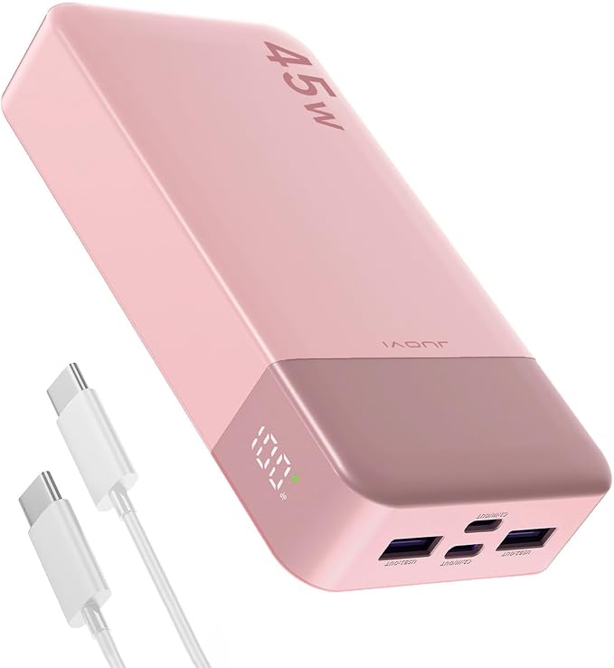 JUOVI J2621 Power Bank Portable Charger 20000mAh 45W, PD3.0 QC 4.0 Fast Charging Battery Pack with LED Display,2 USB-C,2 USB-A for iPhone 15 16, MacBook by JUOVI