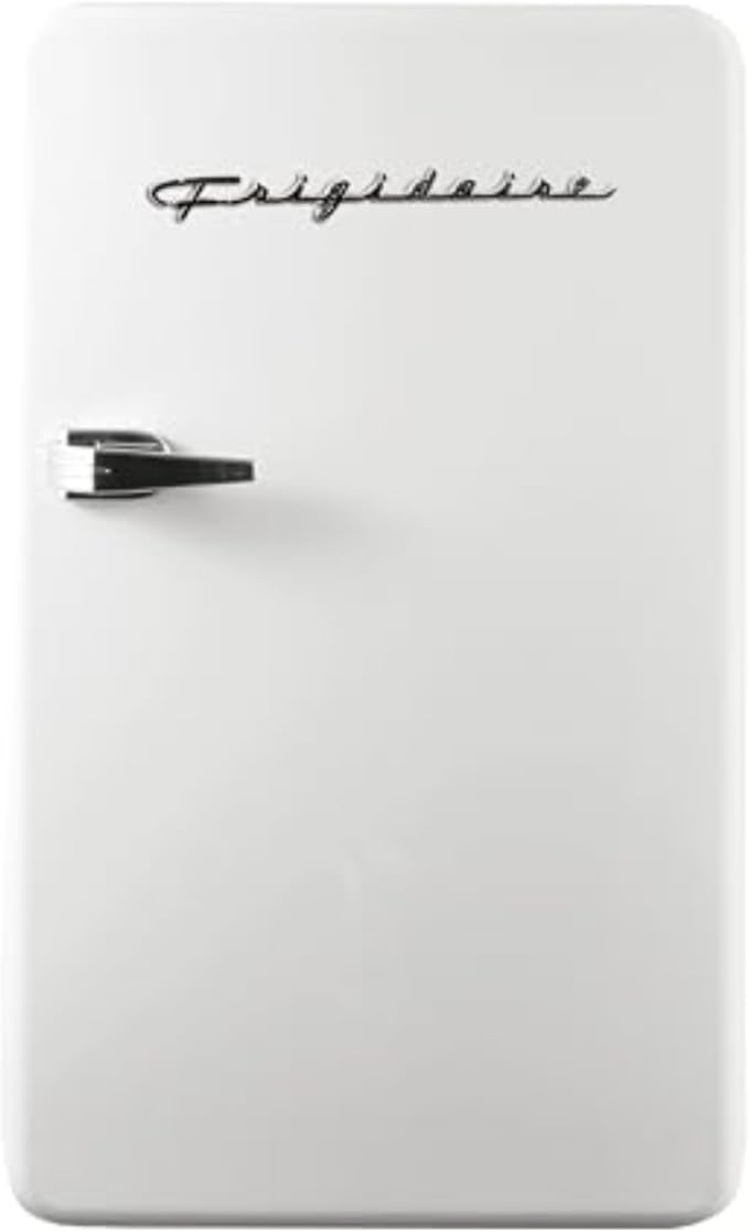 Frigidaire Retro Compact Refrigerator with Chiller, 3.2 cu ft Countertop Fridge, Built-In Bottle Opener, Rounded Corners, Premium, for Office, Bedroom, Dorm Room, Cabin, 18.5D x 20W x 31.5H (White) by Unknown