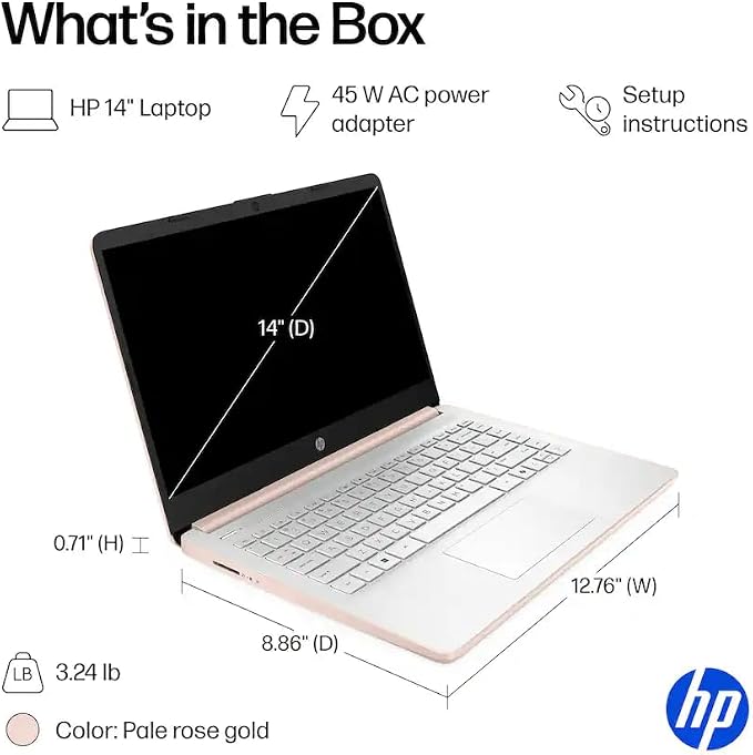 HP 14" Business & Home Laptop with 1-Year Office 365 Included, 4GB RAM 128GB SSD, Quad-Core Intel, Windows 11, Rose Gold - Image 5