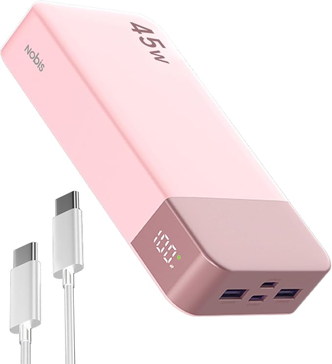 NOBIS Portable Charger, 20000mAh Power Bank, 45W Power Bank Fast Charging, Battery Pack with C to C Cable, Battery Bank with Digital Display for Phone Android Laptop etc (Pink) by NobisPowerbank