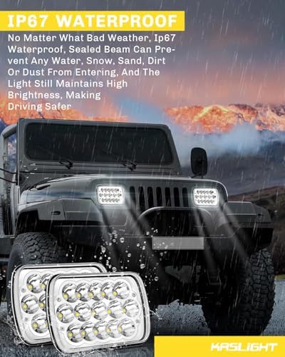 KASLIGHT H6054 LED Headlights,Pair Rectangular 5x7 7x6 LED Headlight Hi/Low Sealed Beam Replacement Headlamp Compatible with Jeep Wrangler YJ XJ Chevy Express Ford GMC Savana Toyota Pickup Truck Van - Image 2