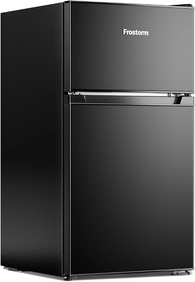 3.2 Cu Ft Mini Fridge with Freezer, Double Door Upright Freezer | Energy Efficient, Glass Shelves, Interior Light, ETL Certified, Compact Small Refrigerator for Bedroom, Office & Dorm, Black - Image 2