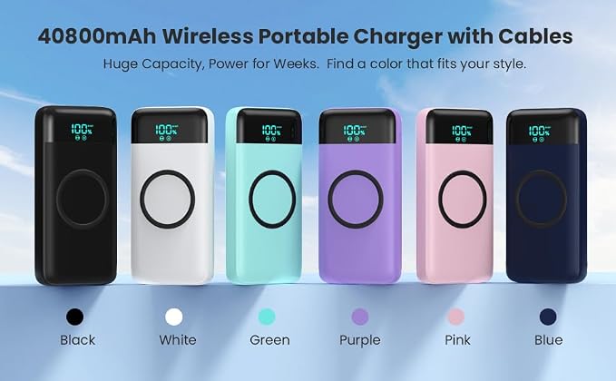 Wireless Portable Charger 40800mAh with 3 Built-in Cables,7-in-1 15W Wireless Charging Power Bank,25W PD QC 4.0 Fast Charging USB C Travel Essentials Battery Pack for iPhone 17/16/15/14,Galaxy,Android - Image 8