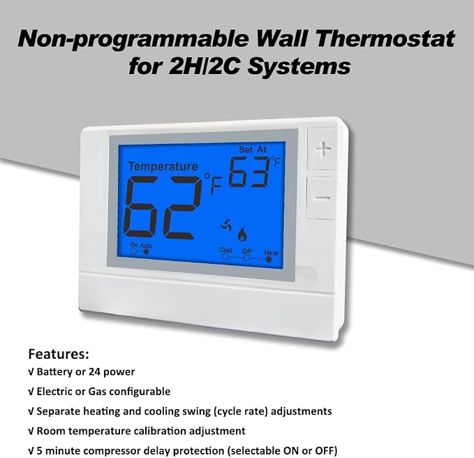 Multi Stage Thermostat for Home Cooling and Heating, 2 Heat/2 Cool, Super Clear - Image 2