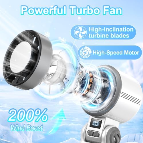 Portable Handheld Turbo Fan - [With Ice Cooling] 100 Speed Mini Personal Fan with Strong Airflow,Foldable 3 in 1 Rechargeable Hand Fans for Travel/Outdoor/Camping/Home/Office, White - Image 4