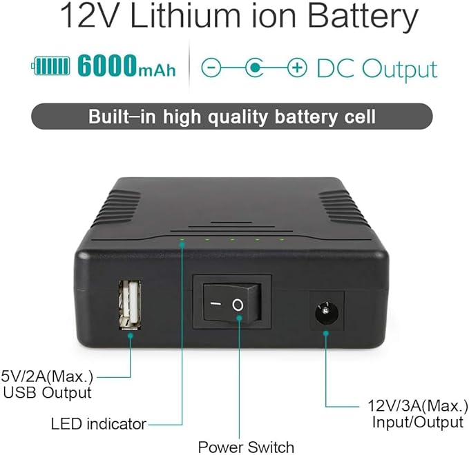Talentcell Rechargeable 12V 6000mAh/5V 12000mAh DC Output Lithium ion Battery - Image 2