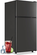 Mini Fridge with Top Freezer Apartment Size Dual Door Compact Small Refrigerator for Personal Use Small Mini Fridge with Egg tray, 7 Temperature Control For Dorm, Apatmet, Dark Grey by DEMULLER
