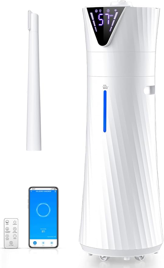 17L/4.5Gal Humidifier Large Room, Smart Quiet Ultrasonic Cool Mist Humidifiers for Bedroom, Covers 2000ft², 56H Runtime, 24H Timer, 3 Mist Modes Humidifiers for Home, Office, Plants, White by MONISEN