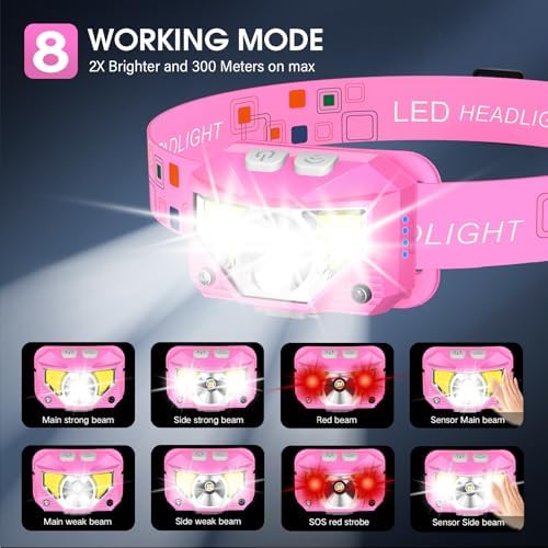 LHKNL Headlamp Flashlight, Lumen Bright Head Lamps LED Rechargeable-Pink - Image 4