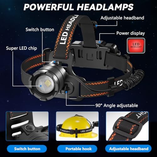 KYEKIO 3Pack Ultra Bright LED Headlamp Rechargeable, Head lamp for Adults - Image 6