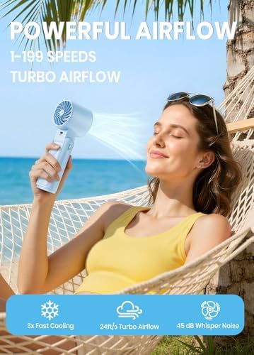 Portable Handheld Turbo Fan, 1-199 Speed Adjustable, Blue - Image 2